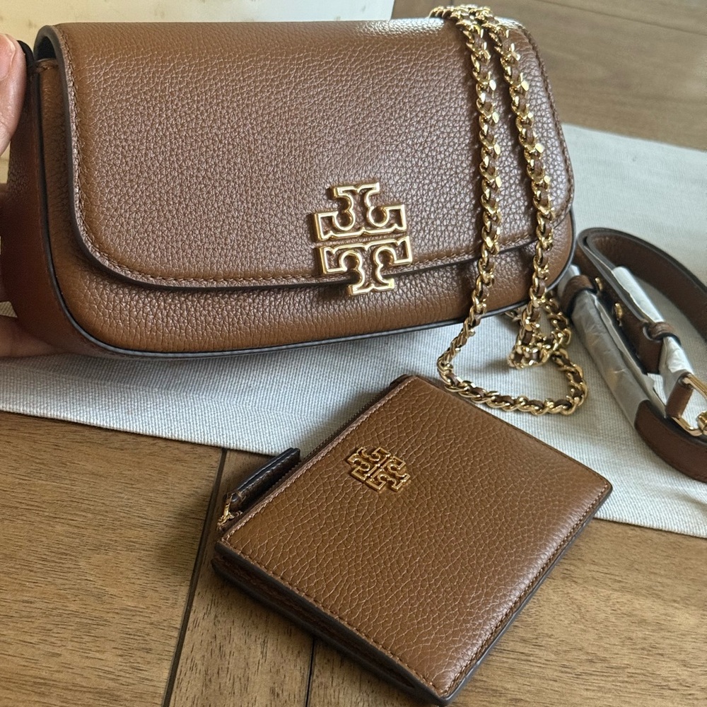 Tory Burch BRITTEN CONVERTIBLE CROSSBODY Leather Shoulder in moose color